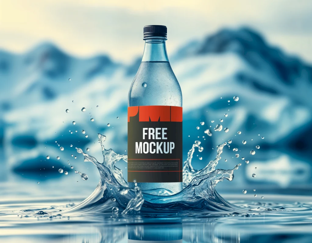 Realistic Bottle Mockup with Water Splash Effect (PSD)