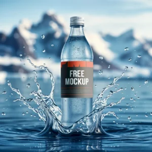 Refreshing Bottle Mockup with Water Splash for Branding & Packaging (PSD)