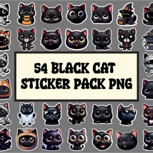 Black Cat Stickers Pack – 54 Cute and Expressive PNG for Chat, Planner, and Design